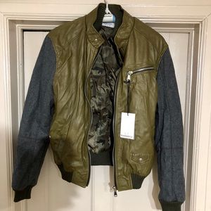 Mangotti Zip-Up Leather & Wool Outerwear Jacket